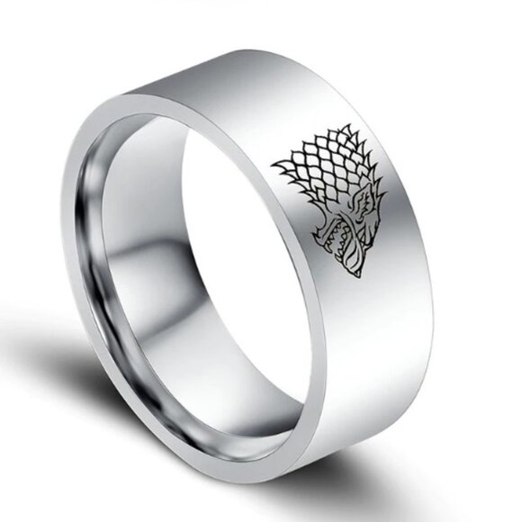 GoT Game of Thrones silver ring band 8mm wide - Picture 1 of 5